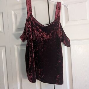 Velvet Cold Shoulder Top - Burgundy